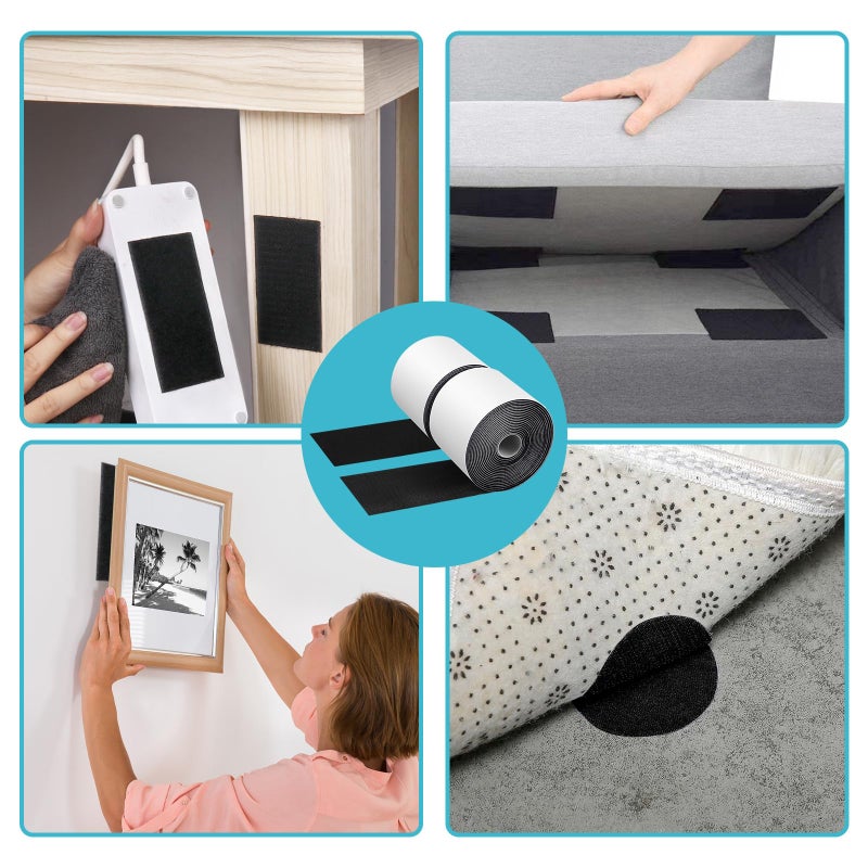 SKYNEO 4.4''?16.5 Feet Black Heavy Duty Hook and Loop Tape Adhesive  Keep Couch Cushions from Sliding or Blowing at Outdoor  Picture Wall Hanging  No Punching Wall Mounting  Keep Your Carpet Rugs in Place - Image 4